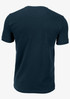A dark blue men's T-shirt featuring a standard crew neck and short sleeves, with a logo on the back.