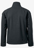 A black soft shell jacket with a high collar and long sleeves, featuring a small logo on the back.