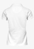 A white women's polo shirt featuring a classic design and a polo collar. It includes a logo detail.