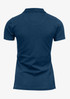 A navy polo shirt with a classic fit, featuring a collar and short sleeves. It has a logo on the front.