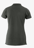 A women's v-neck polo shirt in dark grey with a fitted design and short sleeves. It features a logo on the side.