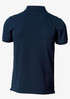 A navy polo shirt with a classic cut, featuring a collar and short sleeves. The shirt has a logo on it.