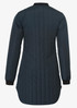 A dark blue puffer jacket with a quilted design and long sleeves, featuring a ribbed collar and cuffs.