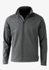 A soft shell jacket in a stylish dark grey colour featuring a zip front and a high collar. It has a logo on the chest.
