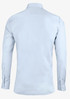 A light blue button-up shirt featuring a slim fit design and long sleeves, with a logo on the back.