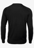 A black knitted jumper featuring a simple design and long sleeves, with a smooth back detail.