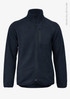 A navy polar fleece jacket with a zip-up front and a chest pocket. Features branding on the side.