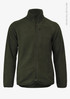 A polar fleece jacket in dark green, featuring a zip front and a chest pocket, with a logo on the side.