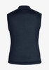 A sleeveless women's vest in navy blue with a fitted design and a collar, featuring a logo on the back.