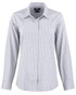 A ladies' shirt in light blue and white gingham pattern, featuring a button-up front and long sleeves.