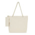 A cream-coloured tote bag with a rope handle and a side pouch. It has a simple, minimalist design.
