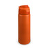 A drink bottle in a vibrant orange colour with a secure twist-top lid and a smooth finish. It features a logo.