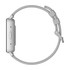 A grey slim smartwatch with a minimalist design and a flexible strap, featuring a simple closure mechanism.