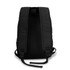 A black backpack featuring padded shoulder straps and a textured back panel. Includes a logo.
