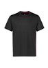 A black short sleeve tee featuring pink accents and a logo on the front. The material appears lightweight and breathable.
