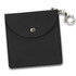 A black key ring pouch with a snap closure and a metal clip for attachment. It features a sleek, minimalist design.