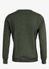 A dark green cardigan with a crew neckline and long sleeves, featuring a plain back design.