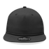 A high-profile, relaxed black rope hat featuring a branded patch on the front.