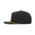 A high-profile black relaxed rope hat featuring a yellow accent and a logo on the front.