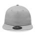 A high-profile, relaxed grey rope hat with a round brim and a logo on the front.