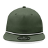 A high-profile, relaxed olive green rope hat with a white accent and a logo on the front.