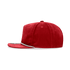 A red 5 Panel High Profile Relaxed Rope Hat with a flat brim and a logo on the front.