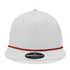 A white high-profile hat with a relaxed fit and a red rope detail, featuring a brand logo on the front.