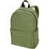 A green laptop backpack with a main compartment, front pocket, and black straps. It features a logo.