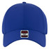 A blue 6 panel low profile baseball cap with a branded label at the front.