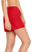 A red women's cargo board short featuring side pockets and a drawstring waist. It has a logo on the fabric.