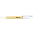 A bamboo pen with a white tip and clip, featuring a logo on the barrel.
