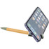 A bamboo pen with a green tip holds a smartphone at an angle, featuring various app icons on the screen.