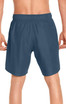 Men's volley swim trunks in navy blue with a back pocket and an elastic waistband, featuring a logo.