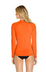 An orange long sleeve rashie with a fitted design, featuring a high collar and a plain back.