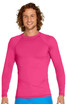 A long sleeve rashie in bright pink, featuring a fitted design and a logo on the chest.