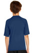 A navy blue youth short sleeve rashie with a round neckline and a logo on the back.