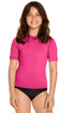 A pink short sleeve rashie for youth, featuring a relaxed fit and a logo on the front.