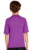 A purple youth short sleeve rashie featuring a back view, made for sun protection with UPF 50+.
