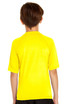 A yellow youth short sleeve rashie with UPF 50+, featuring a simple design and a logo on the back.