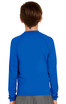 A blue long sleeve rashie for youth, featuring a simple design and a back view. It includes a logo.