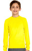 A youth long sleeve rashie in bright yellow, featuring a logo on the chest and a comfortable fit.