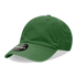 A green 6 panel low profile relaxed dad hat with a branded tag on the side.