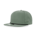 A high-profile, relaxed green hat featuring perforations and a contrasting black rope detail along the brim.