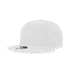 A white 5 panel high profile relaxed perforated rope hat with a flat brim and a logo on the side.