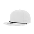 A white 5 panel high profile relaxed hat with perforated detailing and a black trim. It features a logo on the front.