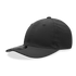 A black 6 panel relaxed perforated cap featuring a solid peak and ventilation holes on the sides.
