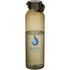 A drink bottle made from recycled plastic, featuring a grey tint and a logo on the front.