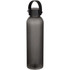 A drink bottle made from recycled plastic, featuring a smoky grey colour and a black handle. It has a logo.