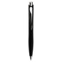 A black ballpoint pen with a sleek design and a silver clip, featuring a logo on the barrel.