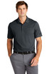 A dark grey polo shirt with a pocket and a subtle logo, worn by a man with short hair and a casual style.